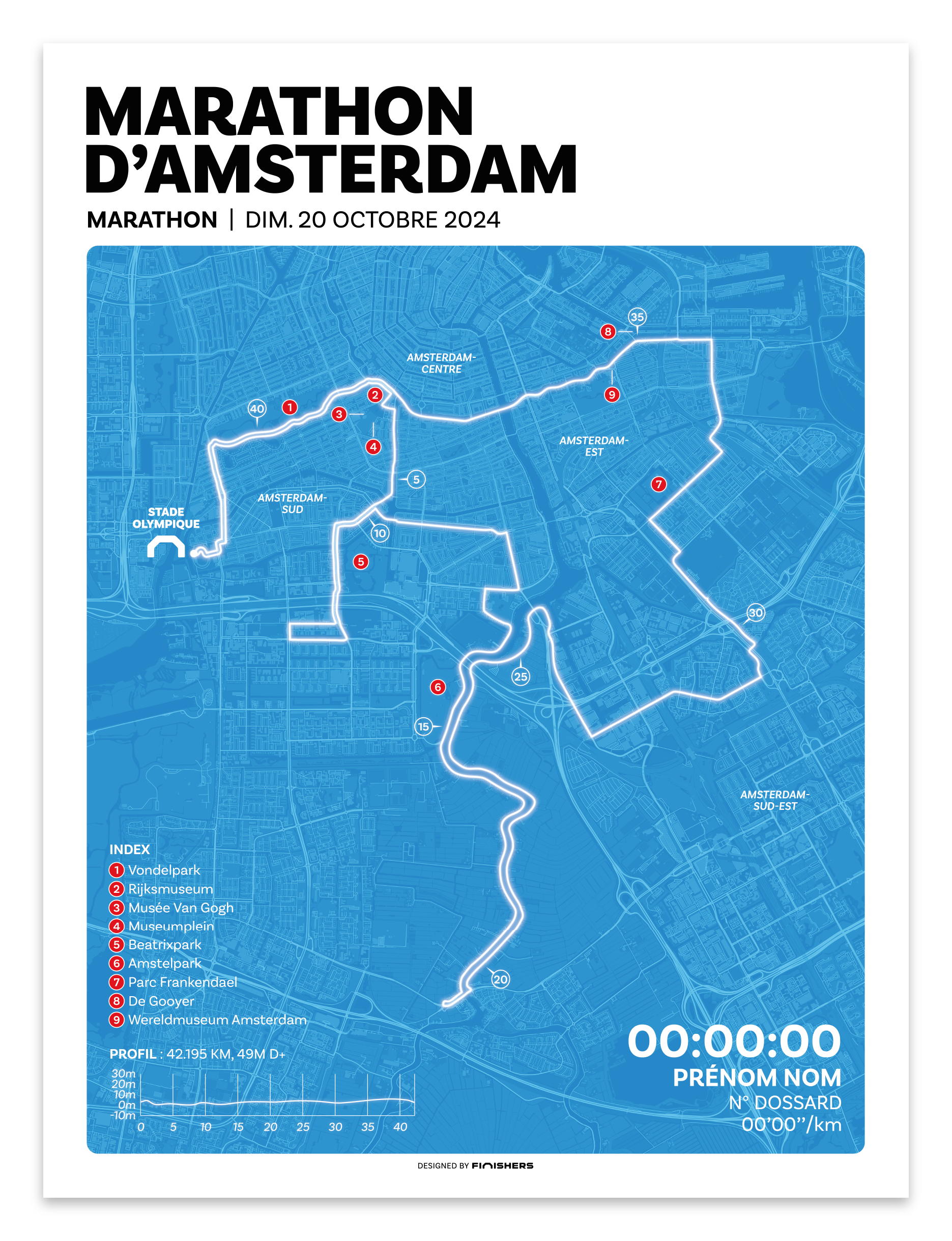 Affiche personnalisée -  Marathon d'Amsterdam 2024