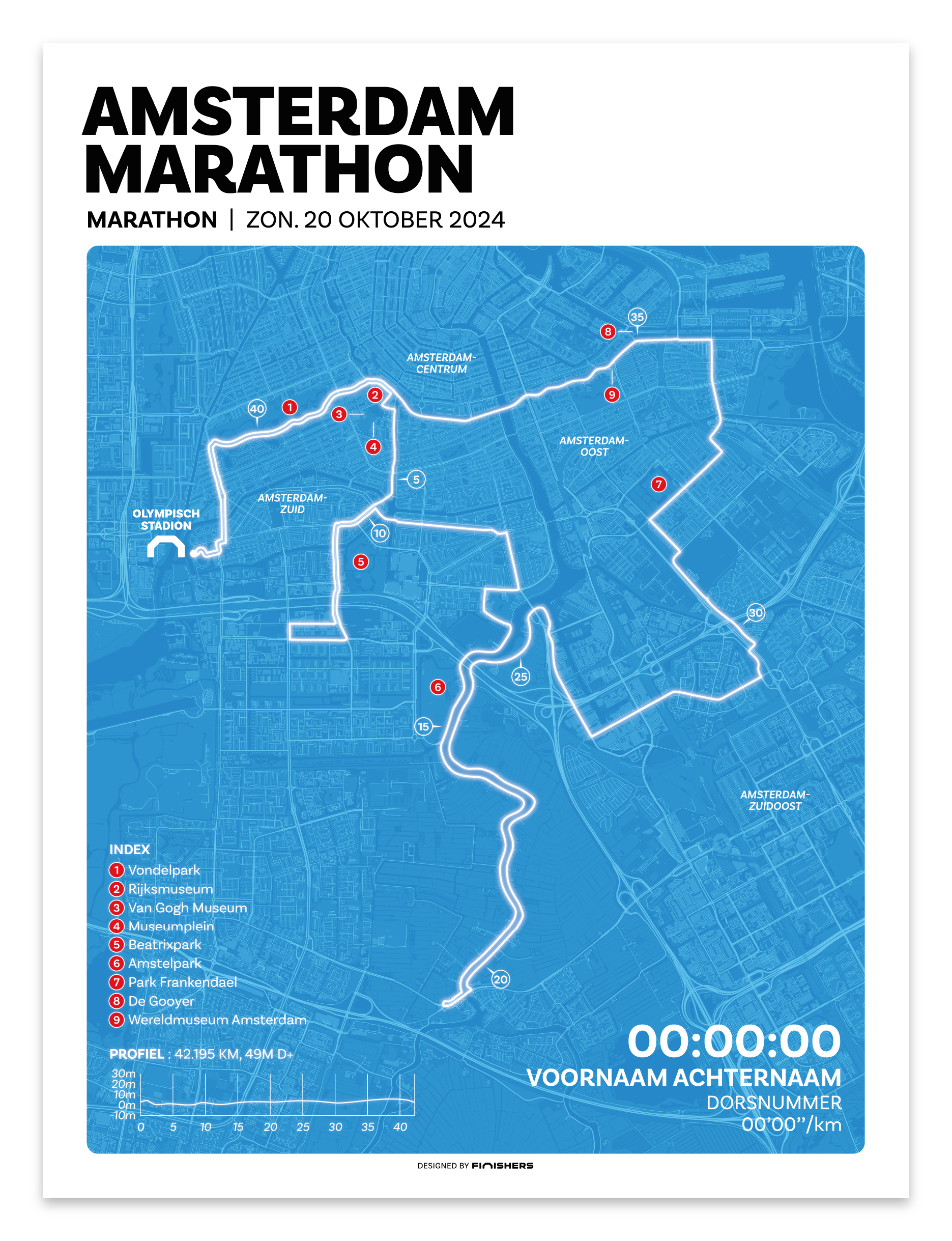 Affiche personnalisée -  Marathon d'Amsterdam 2024