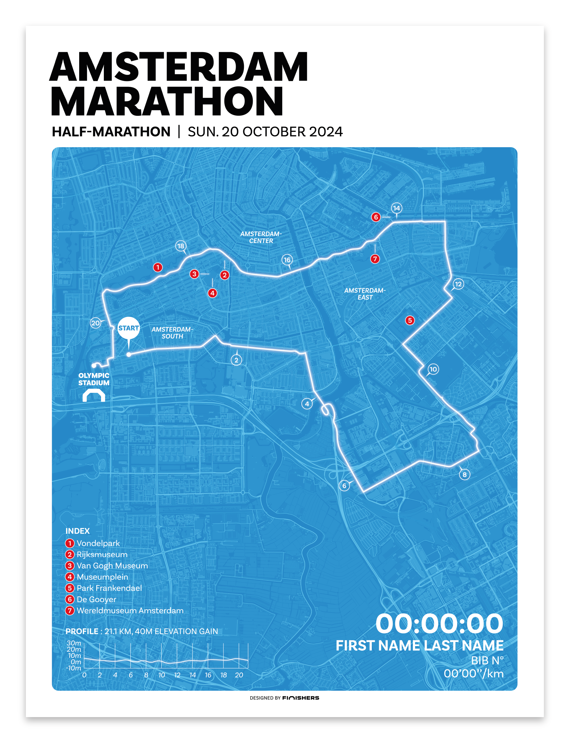 Affiche personnalisée -  Marathon d'Amsterdam 2024