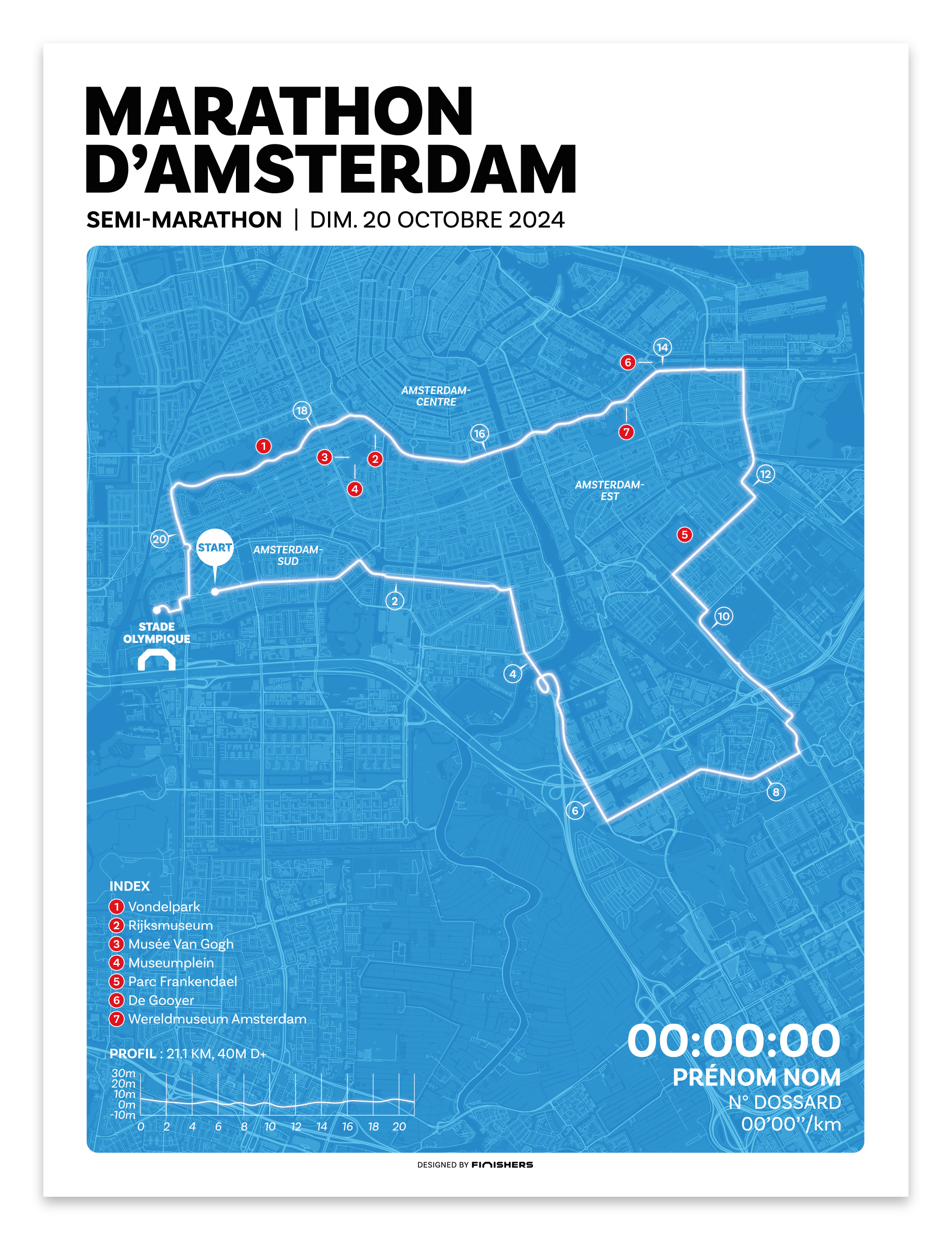 Affiche personnalisée -  Marathon d'Amsterdam 2024