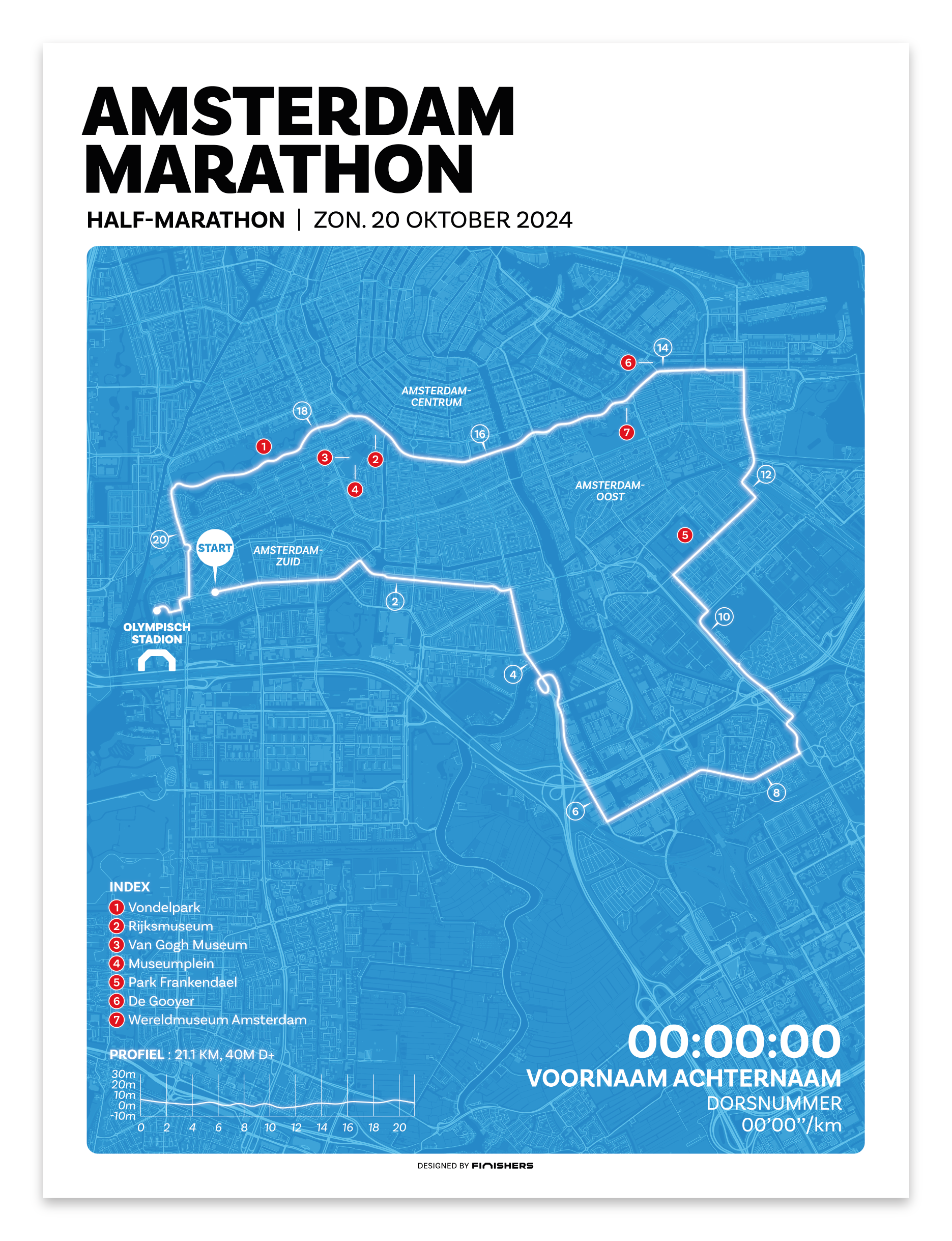 Affiche personnalisée -  Marathon d'Amsterdam 2024
